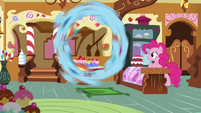 Rainbow Dash flipping in front of Pinkie Pie S8E5