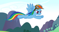 Rainbow Dash flying above the Parasprites S01E10