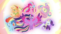 The Mane 6 in their Rainbow Power forms S4E26