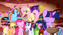 "'I'll just throw a great big ginormous super-duper spectacular welcome party and invite everyone in Ponyville'. See? And now you have lots and lots of friends!"