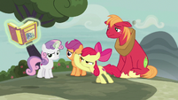 Apple Bloom smacks the fairy tale book away S7E8