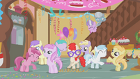 Twist dancing with other fillies. It won't be "So super" when she sees her glasses are broken.