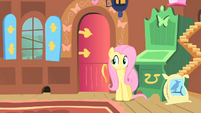 Fluttershy apprehensively approaches the door S1E22