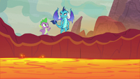 Spike and Ember at the lava pool's edge S9E9