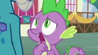 Spike trying to answer Princess Ember S7E15