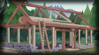 Wooden frame of Camp Everfree cabin EG4