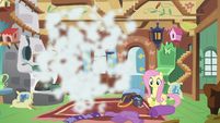 Discord poofs out of Fluttershy's cottage S6E17