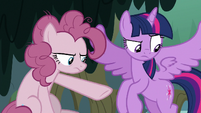 Fake Pinkie Pie pointing at the swamp S8E13