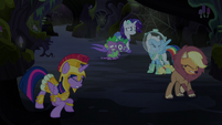 Main cast flinch as Pinkie crashes off-screen S5E21