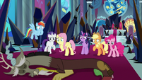 Mane Six standing over lifeless Discord S9E2