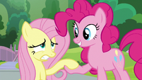 Pinkie helps Fluttershy off the ground S9E15