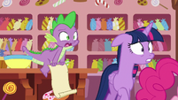 Twilight Sparkle and Spike incredulous S6E22