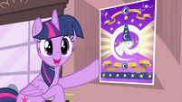Twilight pointing towards the poster S4E11