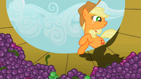 Applejack about to enter a container filled with grapes S2E05