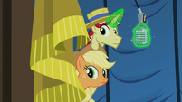 Applejack and Flim stand by with microphone S6E20
