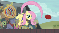 Fluttershy flings the ball back to Pinkie S6E18