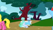 Lyra Heartstrings sitting on a bench like a human S01E07