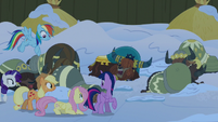 Mane Six sneaking past the sleeping yaks S7E11