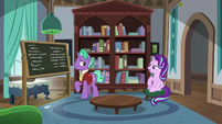 Starlight Glimmer and Firelight in their house S8E8