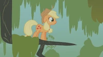 Tiny Applejack in a tree branch S1E09