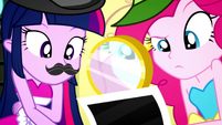 Twilight and Pinkie look at Rarity's photo SS2