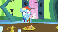 Rainbow Dash with hot gravy in her lap S03E10
