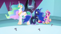 Cadance: Can we go home to Ponyville first and congratulate Twilight? Celestia: Of course, Cadance.