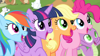 Twilight and friends cheering S4E14