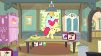 Apple Bloom standing on kitchen table S4E17