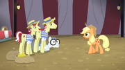 Applejack walking towards Flim and Flam S4E20