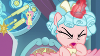 Fluttershy appears behind coughing Cozy S9E24