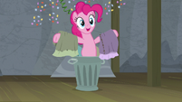 Pinkie Pie pops out of the garbage can S8E7