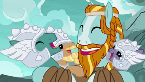 Rockhoof and the Mighty Helm laugh together S7E16