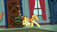 Braeburn pushes a chair in front of the door S5E6