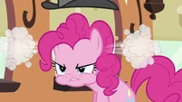Pinkie is angryily being impatient that she did not get to see the clues.