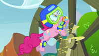 Pinkie Pie sliding out of tunnel S4E18