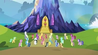 Ponyville residents approaching the castle S4E26