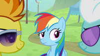 Spitfire and Fleetfoot looking at each other while Rainbow is looking at them S4E10