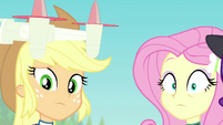 AJ and Fluttershy looking shocked at Sunset EGFF