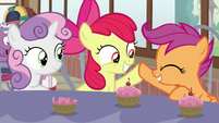 Apple Bloom and Scootaloo hoof-bump S9E12