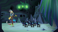 Discord tosses the microphone at the changelings S6E26