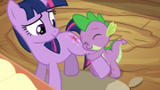 Spike hugs Twilight's leg S2E10