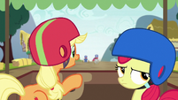 Applejack and Apple Bloom at back of the pack S6E14