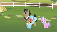 Filthy Rich, leaves Diamond Tiara with Apple Bloom.