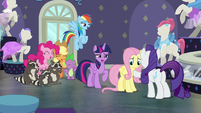 Main ponies laughing with Fluttershy S8E4