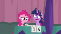 Pinkie sad; Twilight laughs nervously S9E16