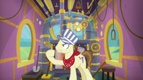 Steamer shakes his hoof at Apple Bloom S9E22