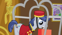 Bell Hop Pony loading the luggage cart S8E5
