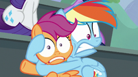 Rainbow Dash holding Scootaloo tightly S8E20