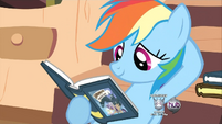 Rainbow Dash reading a Daring Do book S2E18